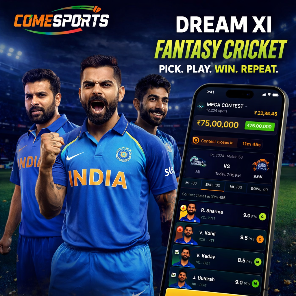 Come App Spot fantasy cricket and India team visual