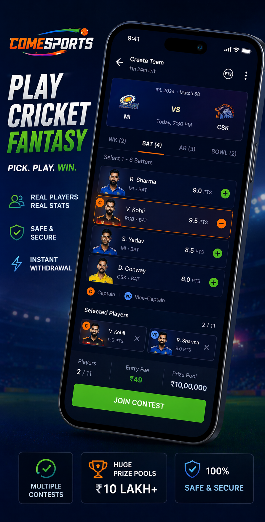 Come App Spot cricket fantasy visual